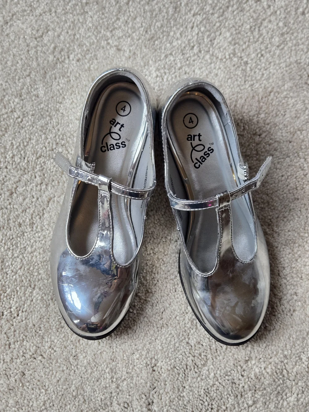 Art Class Silver T-Strap Kids Dress Shoes